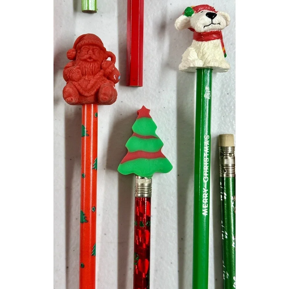 *NEW* Lot 35 Vintage Wood Christmas Pencils Toppers Russ Dakin Hello Kitty